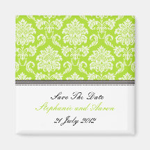 Lime Green Damask Save The Date Magnets