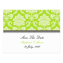 Lime Green  Damask Save The Date Postcard