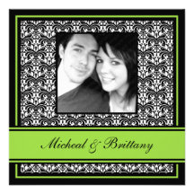 Lime Green Damask Wedding Engagement Announcement