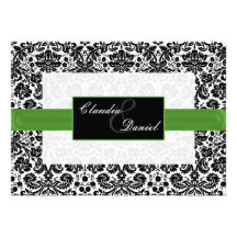 lime green damask wedding invitation
