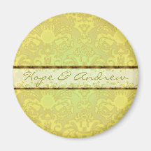 Lime Green Damask Wedding Magnet