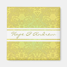 Lime Green Damask Wedding Magnet