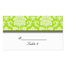 Lime Green Damask Wedding Placecards Business Cards