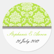 Lime Green Damask Wedding Sticker
