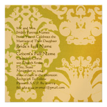 Lime Green Gold Damask Wedding Invitation