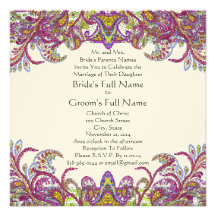 Lime Green Gold Damask Wedding Invitation