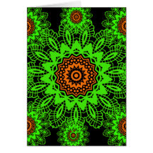 Lime Green Orange Black Lace Doily Mandala Snowfla Card