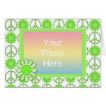 Lime Green Peace Symbols and Flowers Card