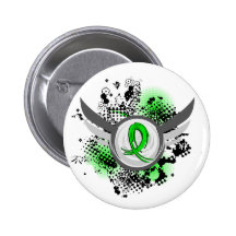 Lime Green Ribbon And Wings Lyme Disease Button