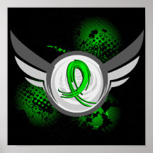 Lime Green Ribbon And Wings Lyme Disease Print
