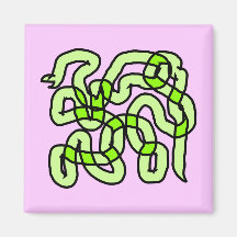 Lime Green Snake, on pink. Refrigerator Magnet