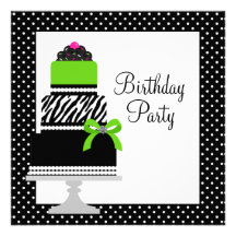 Lime Green Zebra Cake Cupcake Birthday Party Custom Invitation