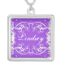 "Lindsey" on purple flourish swirls necklace