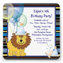 Lion Balloons Boy 4th Birthday Party Invitation