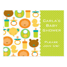 Lion & Teddy Bear Baby Shower Invitation Postcard