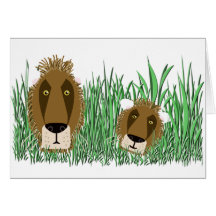 Lions in grass card
