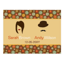 lips and mustache retro floral  wedding rsvp postcards