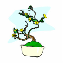 Literati bonsai yellow flowers in white pot graphi cut out