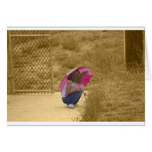 Littel Girl With A Pink Umbrella Card