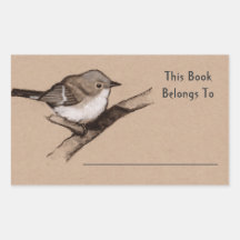 Little Bird in Charcoal: Book Plate: Wildlife Art Rectangular Sticker