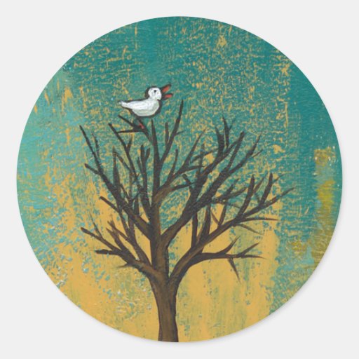 Little bird sings fun pretty original art painting sticker