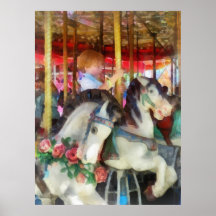 Little Boy on Carousel Print