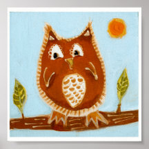 Little Brown Owl Painting Square Art Print