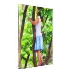 Little Girl Playing in Tree Stretched Canvas Prints