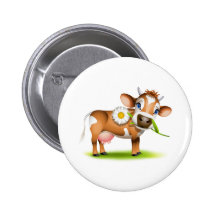 Little Jersey cow eating daisy Pinback Button