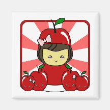 Little Kawaii Apple Girl With Apples Fridge Magnets