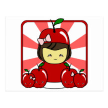 Little Kawaii Apple Girl With Apples Postcard
