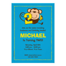 Little Monkey 2nd Birthday Boy Custom Invitations
