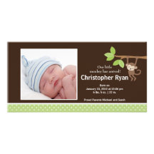 Little Monkey Baby Boy Birth Photo Announcement Photo Cards