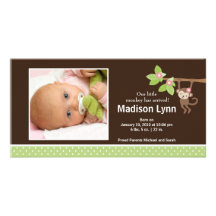 Little Monkey Baby Girl Photo Announcement Custom Photo Card