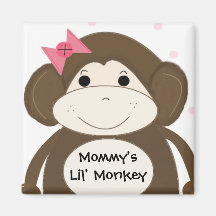 Little Monkey with a Pink Hair Bow Magnets