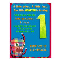 Little Monster First 1st Birthday Invitation Postcards