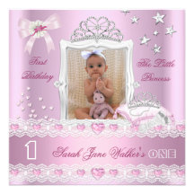 Little Princess First Birthday Party Photo Announcement