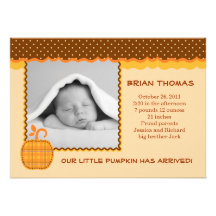 Little Pumpkin Baby Birth Photo Announcement