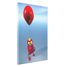 Little Red Birthday Robot 1 Stretched Canvas Print