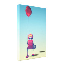 Little Red Birthday Robot 3 Gallery Wrapped Canvas