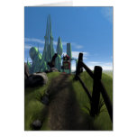 Little Red Robot Walking Over a Hill Card