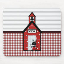 Little Red Schoolhouse Gingham Mouse Pads