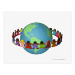 Little wooden dolls of varied ethnicities post card