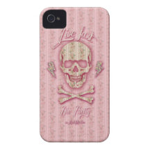 Live Fast Die pretty floral skull pink pattern. iPhone 4 Case