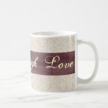 Live Laugh Love Ivory Lace and Plum Ribbon Mug