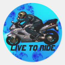 Live To Ride Motorbiker Round Sticker