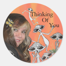LK and Her Alien Friends Thinking of You Round Stickers