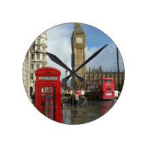 London Phone box & Big Ben (St.K) Round Wallclock