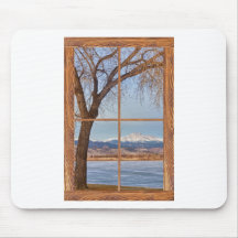 Longs Peak Winter Lake Barn Wood Picture Window Mousepad