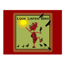 Look Listen Bird Olive Postcard